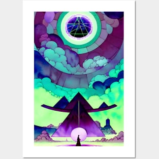 Lady Silhouette Abstract Geometric Cloudscape Posters and Art